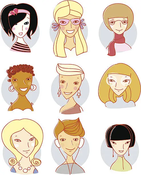 Vector illustration of Cartoon avatar portraits. Set 2: women.
