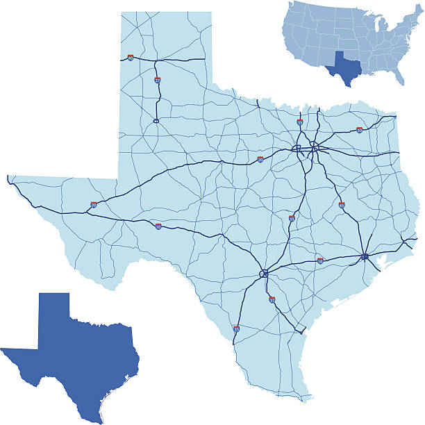 Texas road map illustration of Texas state road map for your design and products.  texas road stock illustrations