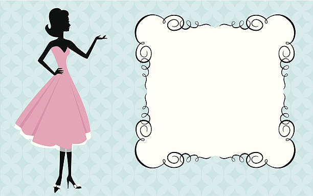Woman and sign A woman standing next to a retro sign with room for copy. 60s style dresses stock illustrations