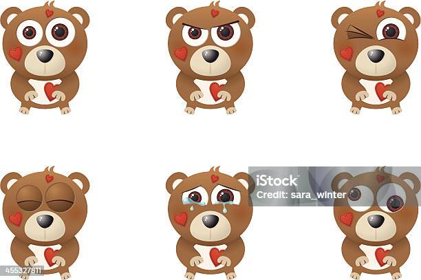 Collection Of A Bigeyed Valentines Bear With Different Facial Expressions Stock Illustration - Download Image Now