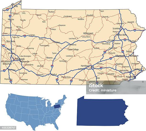 Pennsylvania Road Map Stock Illustration - Download Image Now - Pennsylvania, Map, Outline