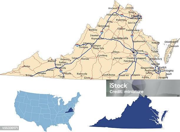 Virginia Road Map Stock Illustration - Download Image Now - Virginia - US State, Map, Highway