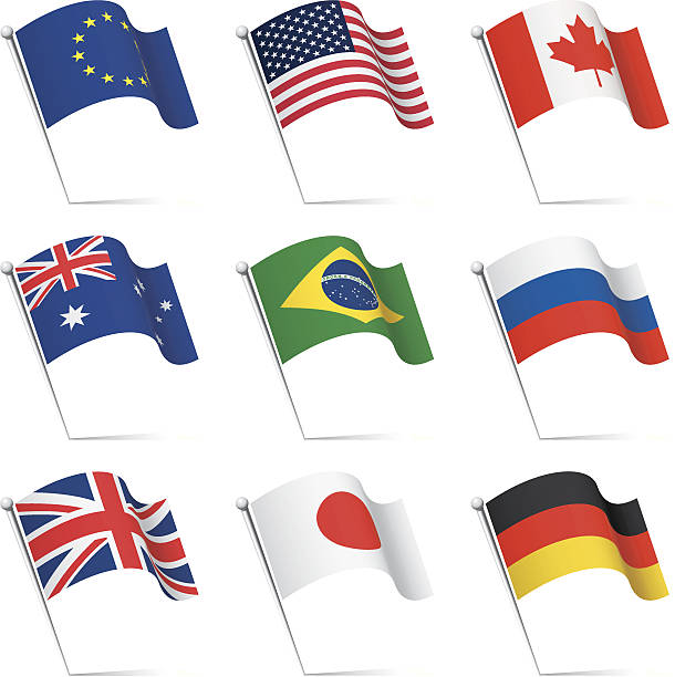 World flags waving World flags waving set 1. Simple gradient used. australian flag flag australia british flag stock illustrations
