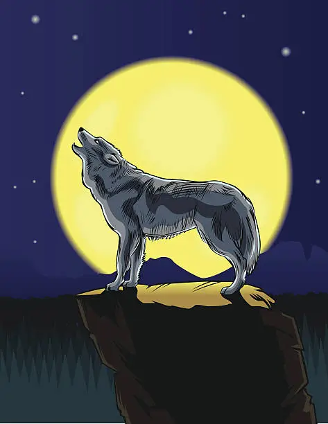 Vector illustration of Wolf howling at the moon