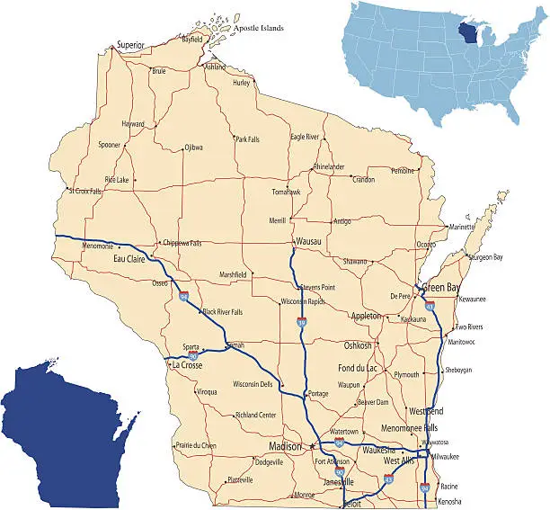 Vector illustration of Wisconsin road map