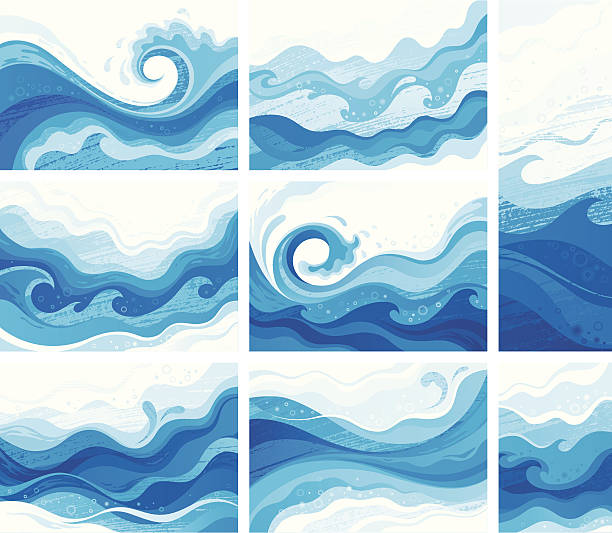 Blue waves Set of blue waves wave water stock illustrations