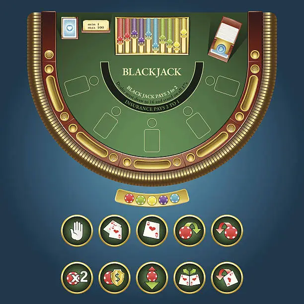 Vector illustration of Table for blackjack - online casino interface.