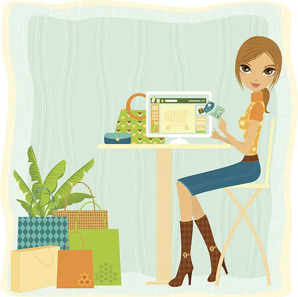 Vector illustration of On Line shopping Girl