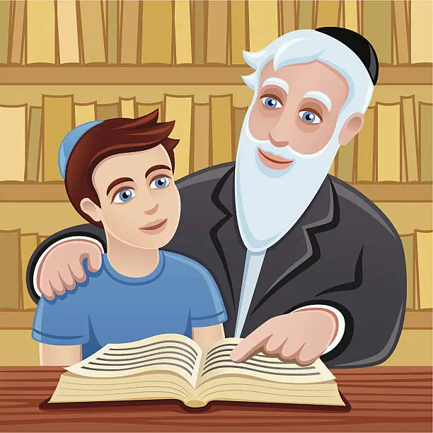 Vector illustration of Studying the Torah with grandfather