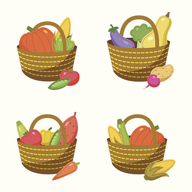 ilustrações de stock, clip art, desenhos animados e ícones de cestos de legumes - radish white background vegetable leaf