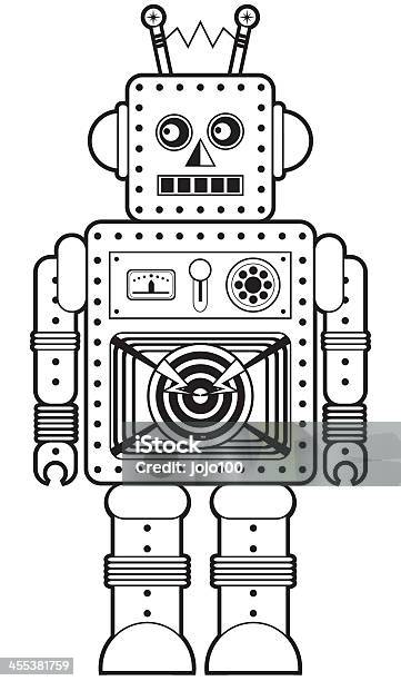 Retro Robotercharaktersymbol In Schwarz Und Weiß Stock Vektor Art und mehr Bilder von Retrostil - Retrostil, Roboter, Comic - Kunstwerk