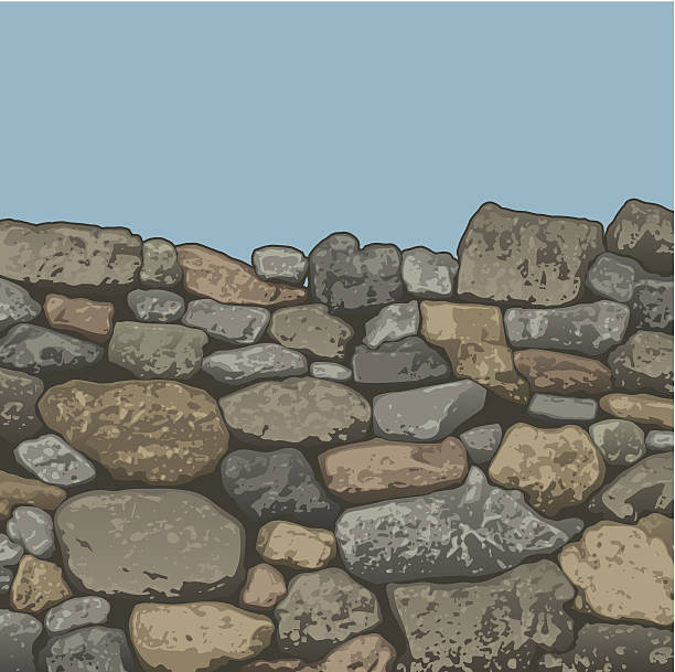 Stone wall top Top edge of wall of rocks stone wall background stock illustrations