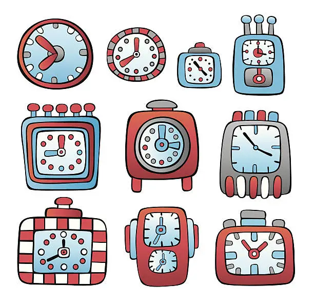 Vector illustration of Set of clocks