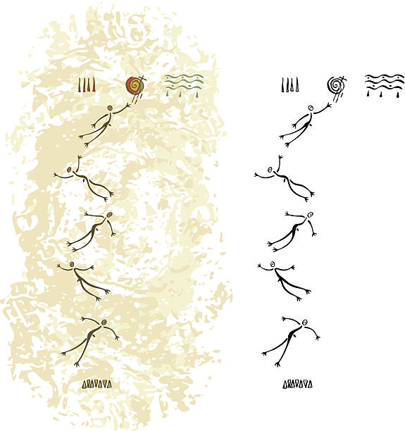 ilustrações, clipart, desenhos animados e ícones de pintura rupestre pré-histórica homens voando - cave painting aborigine ancient caveman