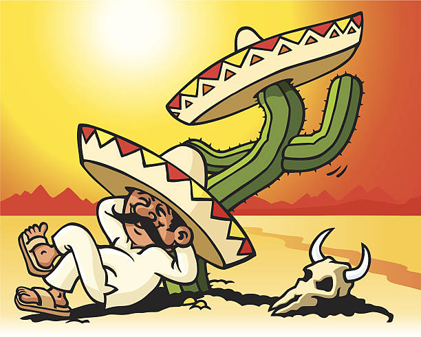 Sleeping Mexican A mexican is sleeping under a cactus. Please check out my other images :) mexican resting on a cactus stock illustrations