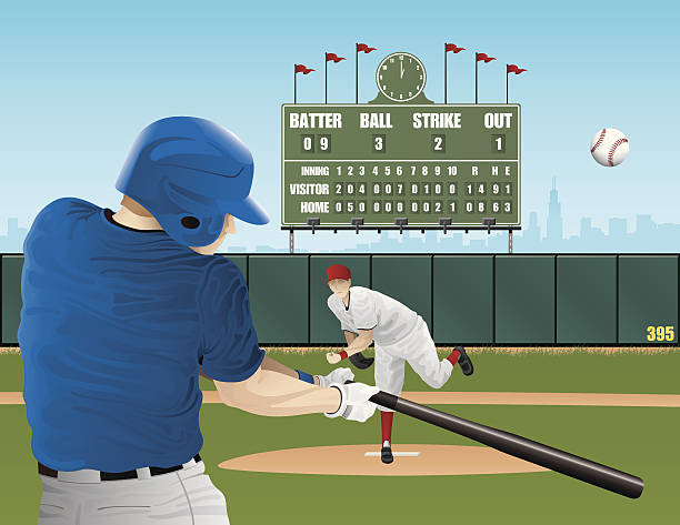 бейсбольная игроков с винтажным табло со счётом - scoreboard baseballs baseball sport stock illustrations