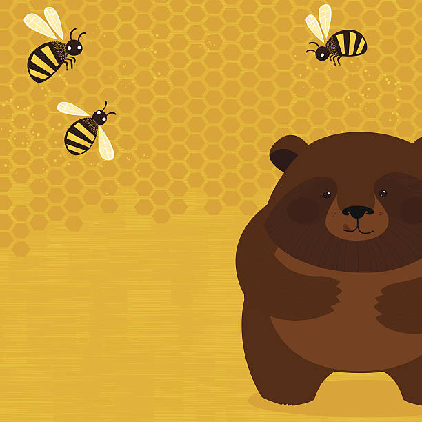 Bear and bees vector art illustration
