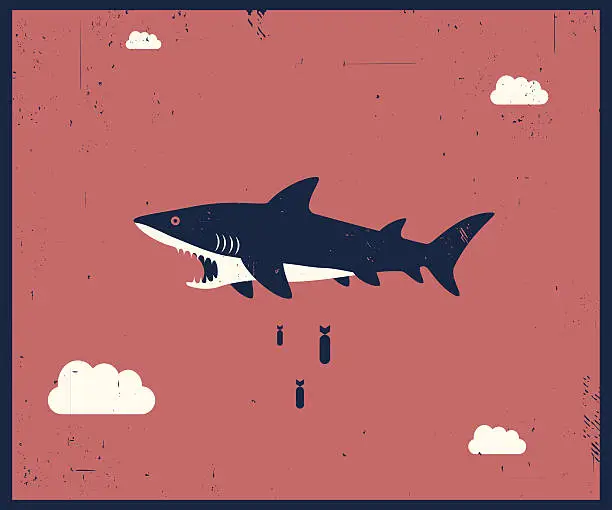 Vector illustration of Vector Retro-style illustration of shark bombing