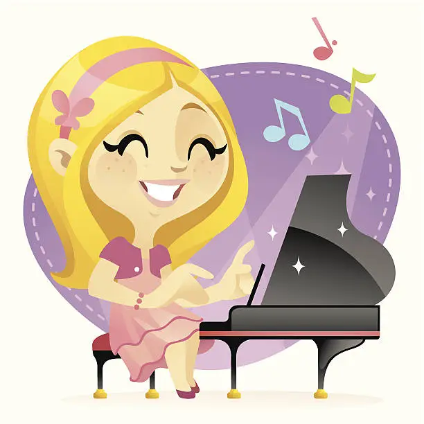 Vector illustration of Little Pianist Girl