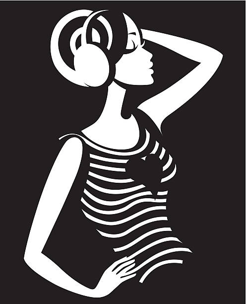 illustrazioni stock, clip art, cartoni animati e icone di tendenza di ascoltare musica. - donna profilo braccia alzate