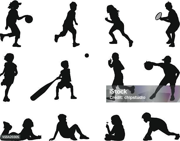 Kid Silhouette Stock Illustration - Download Image Now - Child, In Silhouette, Sport
