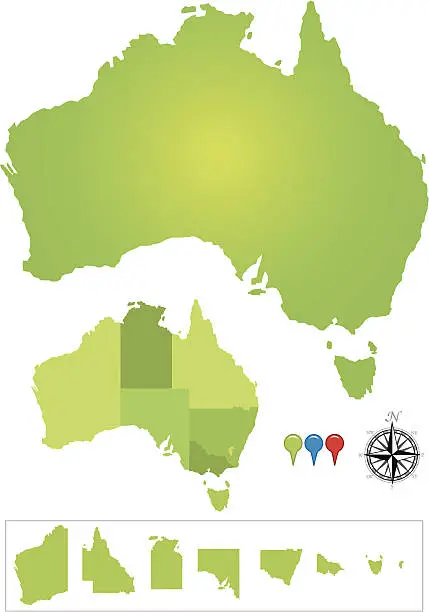 Vector illustration of Map of Australia with Compass