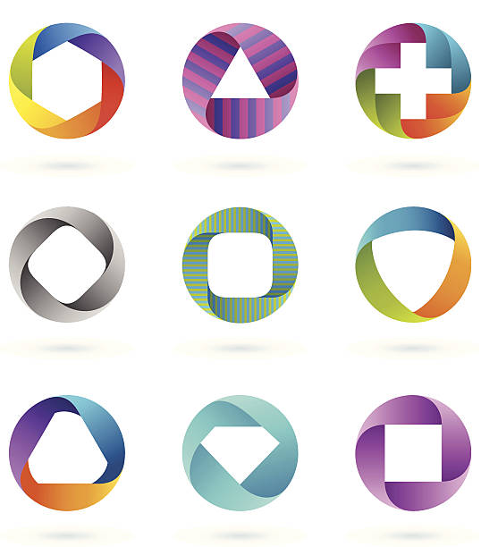 Design Elements | circle set #1 Collection of abstract graphic design elements with shadows. (nine modern striped elements). mobius strip stock illustrations
