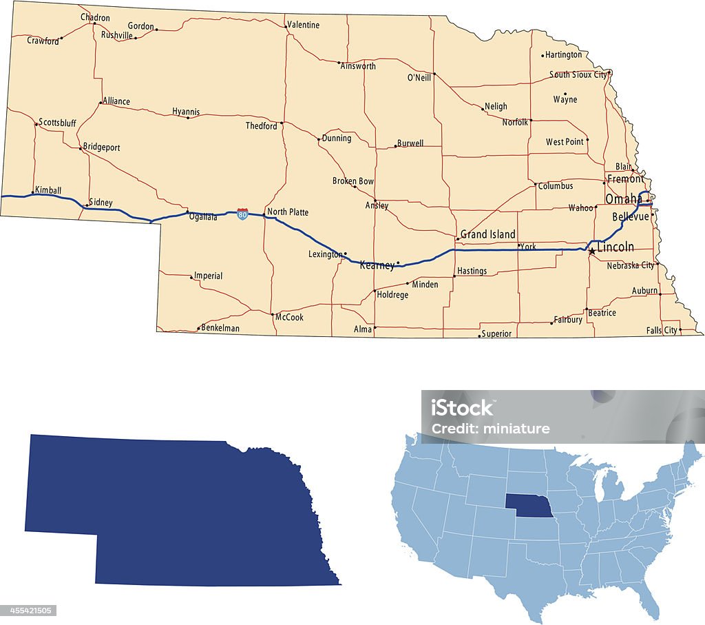 ネブラスカロードマップ - ネブラスカ州のロイヤリティフリーベクトルアート