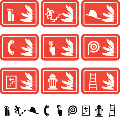 Vector File of Fire Safety Sign Icon Set include Black Icon