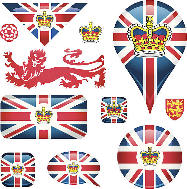 ilustraciones, imágenes clip art, dibujos animados e iconos de stock de visite el royal gran bretaña - insignia british flag coat of arms uk