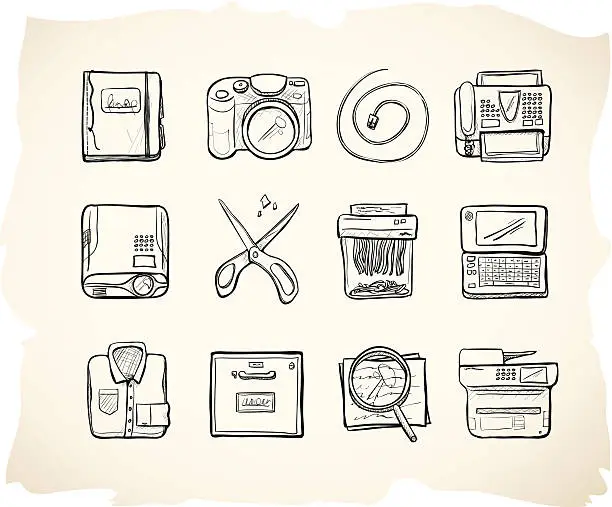 Vector illustration of Business and office sketch icons 6