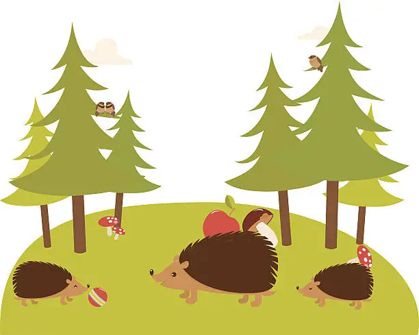 Vector illustration of Hedgehog family