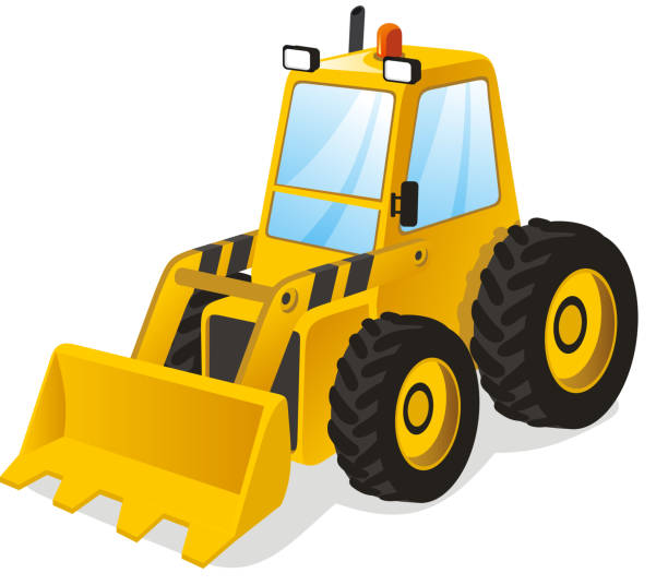 ilustraciones, imágenes clip art, dibujos animados e iconos de stock de pala de historieta - bulldozer dozer construction equipment construction machinery