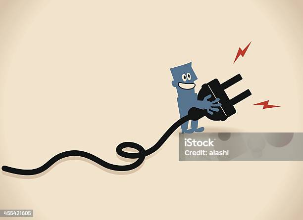 One Smiling Business People Showing A Large Electric Plug Stock Illustration - Download Image Now