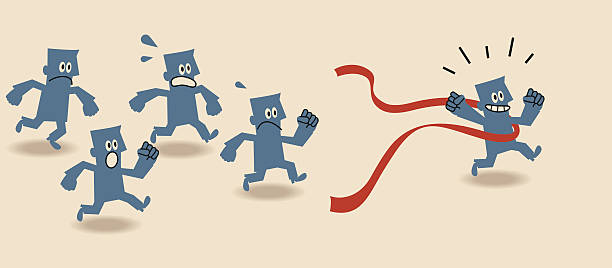 Cartoon of blue people running and winning a race Vector illustration – Winning. follow up stock illustrations