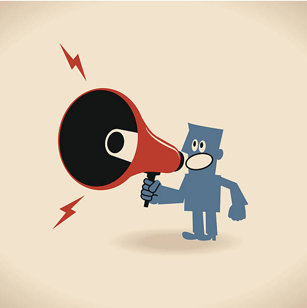 One business people (businessman) announcing (shouting) with a megaphone Vector art illustration. classified ad audio stock illustrations