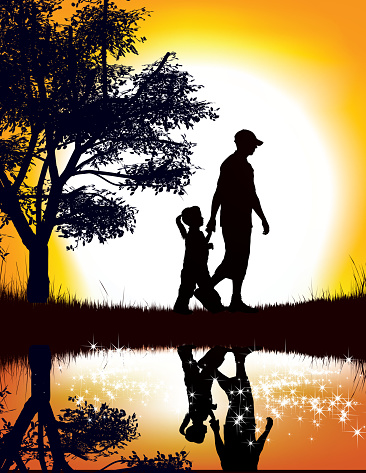 Illustration of Father and daughter by the lake