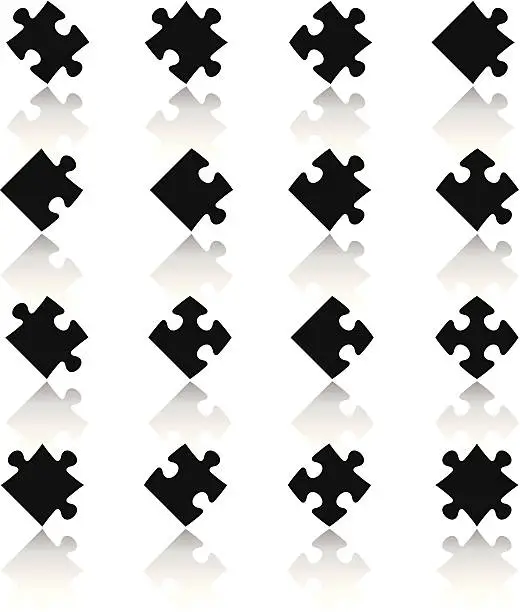 Vector illustration of Black & White Icons Set | Puzzle Pieces