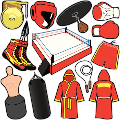 Equipment used in the sport of boxing. File is organized into layers and download includes: JPG, PDF, EPS formats.