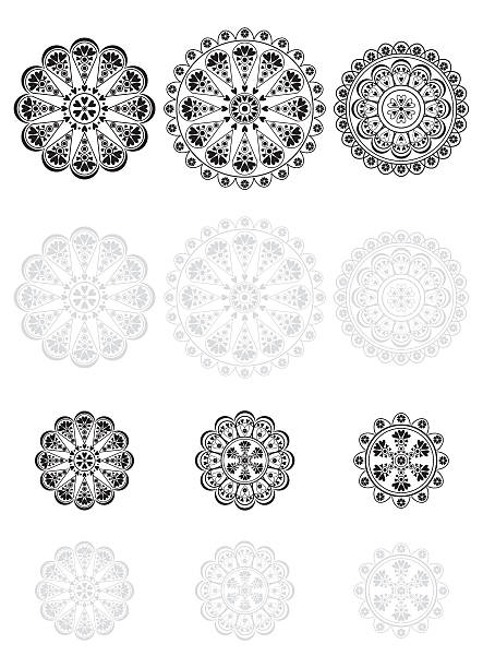 레이스 벡터 아이콘 세트 - doily lace kaleidoscope crochet stock illustrations