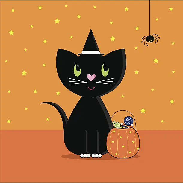 Vector illustration of Trick or Treating Halloween Cat Icon