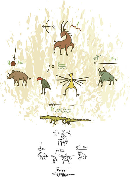 illustrations, cliparts, dessins animés et icônes de peinture de la grotte préhistorique animaux - cave painting aborigine ancient caveman