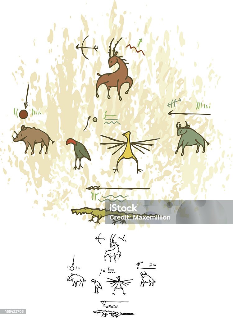 Prehistoryczny Malarstwo jaskiniowe zwierząt - Grafika wektorowa royalty-free (Jaskiniowiec)