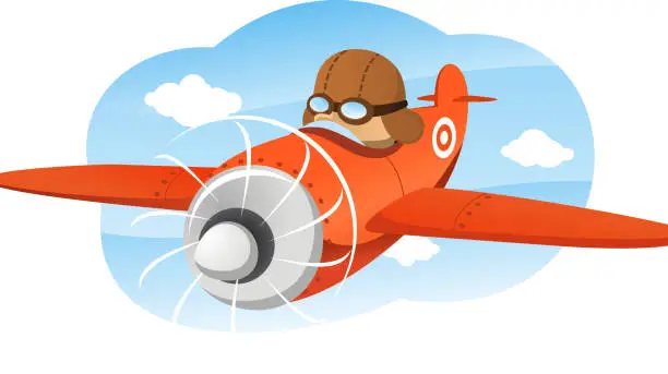 Vector illustration of Cartoon illustration of a pilot flying a prop plane