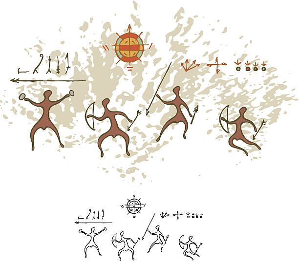 illustrations, cliparts, dessins animés et icônes de peinture de la grotte préhistorique warriors - cave painting aborigine ancient caveman