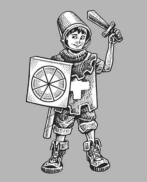 Vector illustration of Boy Playing Knights and Dragons