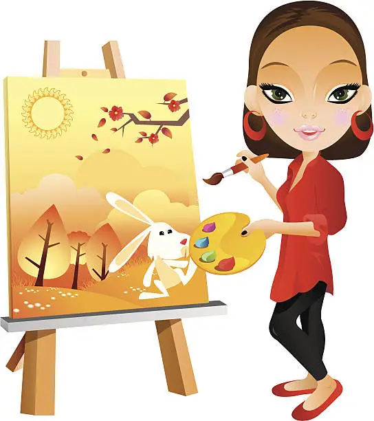 Vector illustration of painter girl