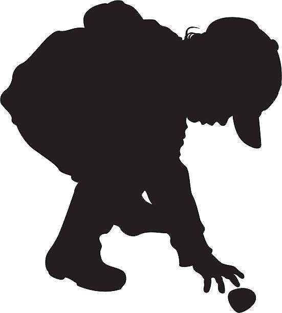 Boy Picking Up Stone In Silhouette Stock Illustration - Download Image Now  - Child, Cut Out, Picking Up - iStock
