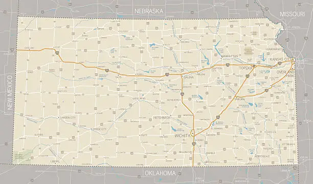 Vector illustration of Map showing the roads in Kansas city