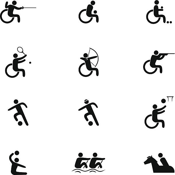 illustrations, cliparts, dessins animés et icônes de handicap physique ensemble d'icônes de sport - sports en fauteuil roulant